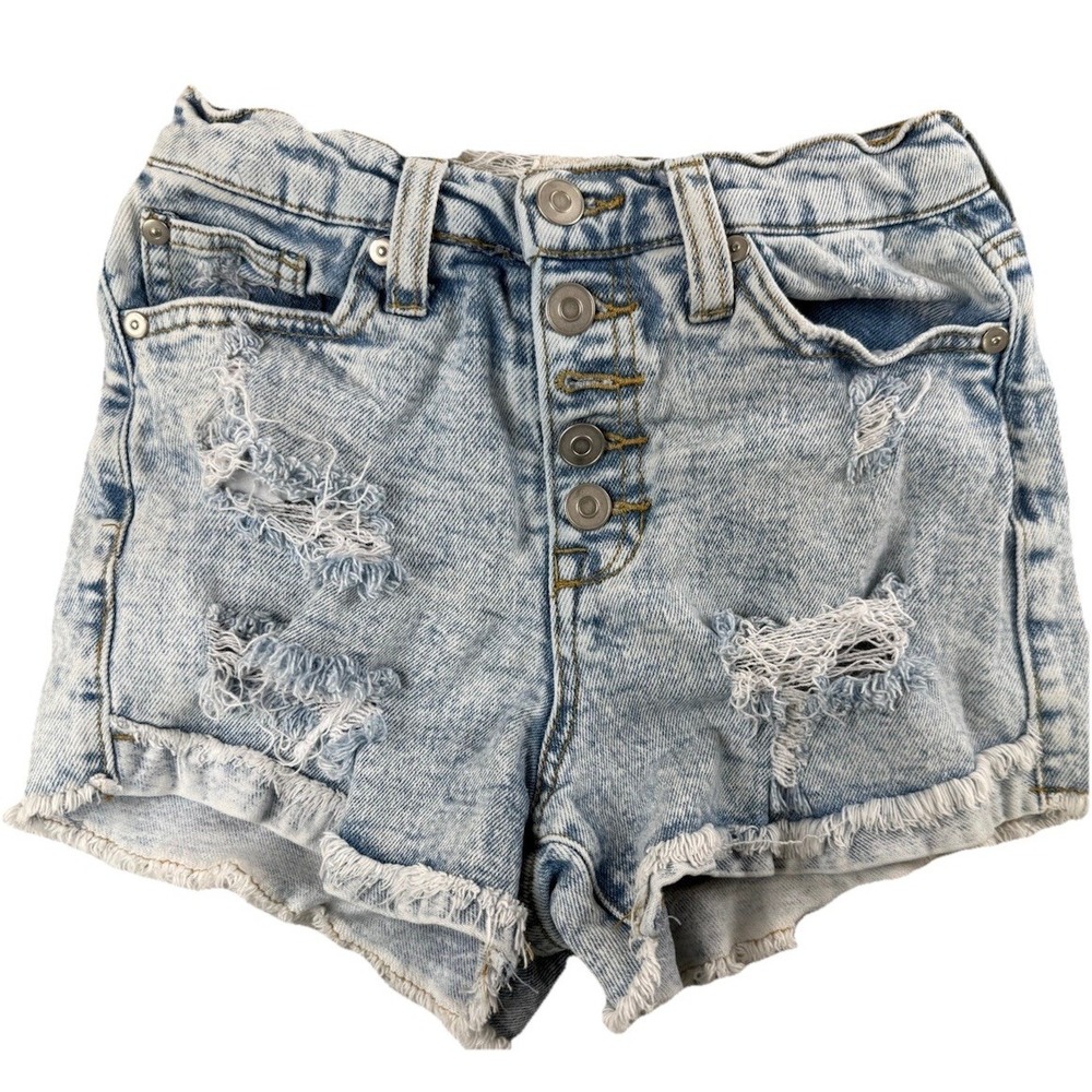 Altered State Womens Size 24 Distressed Denim Shorts Button Fly Raw Hem